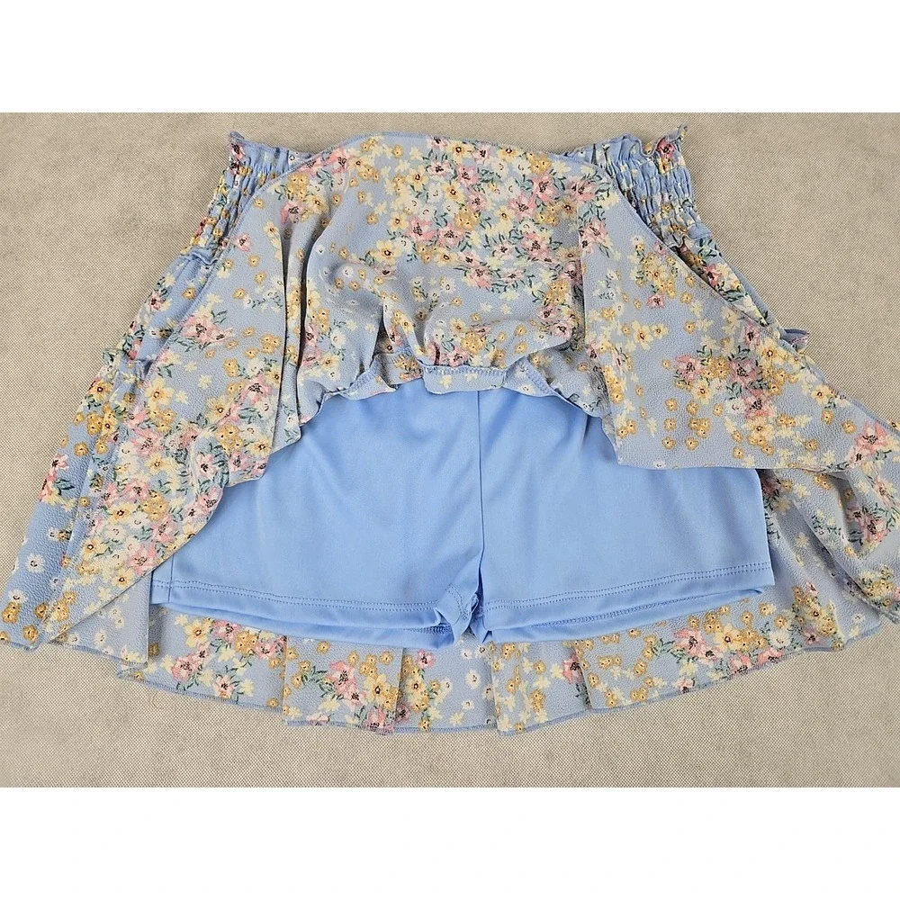 Knitworks Girls Size Large (14) Set Shirt Skirt Blue Floral Outfit‎ Summer NEW